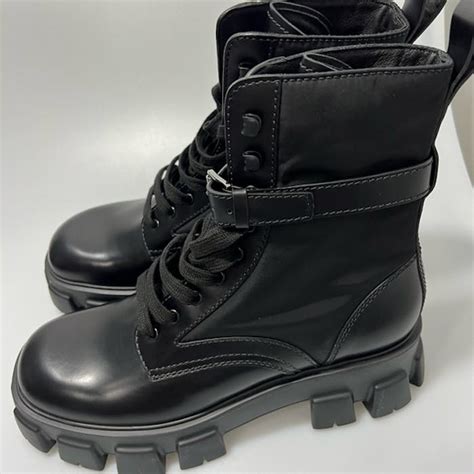 prada black leather and nylon military boots|prada lug sole combat boots.